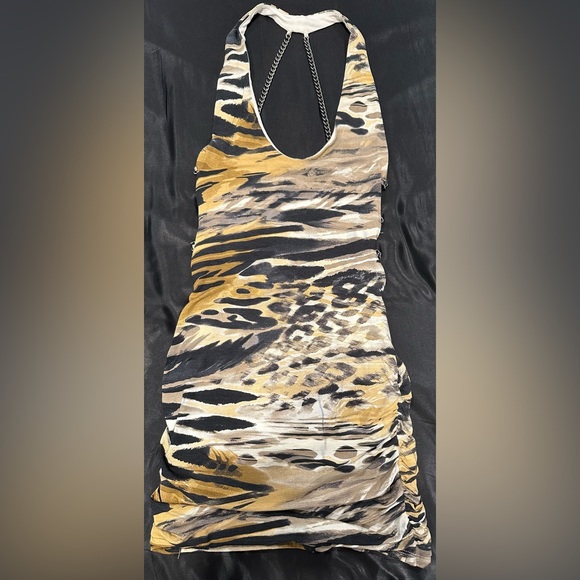 Sky Dresses & Skirts - Sky Clothing print sleeveless mini dress with chains size small.